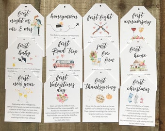 Digital Download Marriage Milestone Tags, Watercolor Wine Tags, First Year milestones, wine poem,Wine basket tags,A year of firsts Tags DIY