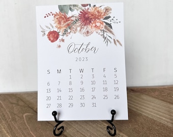 Calendrier de bureau saisonnier aquarelle floral 2026 avec support