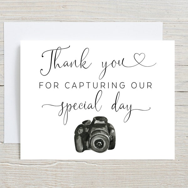 Thank you for capturing our special day, wedding photographer thank you card, Camera thank you, Videographer Thank you, wedding vendor card