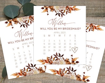Bridesmaid Calendar proposal, Save the date, Rustic Floral calendar, Autumn Save the date