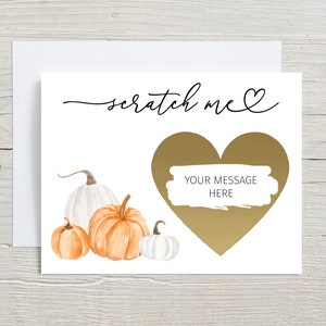 Carte à gratter, carte personnalisée, message surprise personnalisé, faire-part de grossesse, citrouille de Thanksgiving floral, carte minimaliste