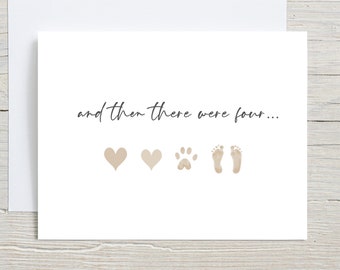 And then there were four, Pregnancy Announcement, Promoted to Grandparents, New baby Card, Dog and Baby footprints