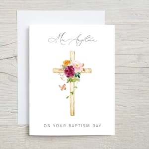 Baptism Day card, On your Baptism day, personalized baptism card, On your baptism day card for child, floral cross card for girl, customized