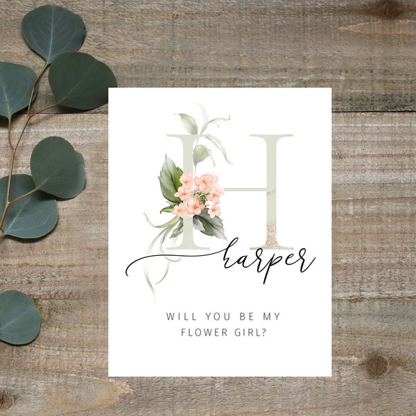 Personalized Flower girl card, Flower girl Card, Flower girl proposal card, Customized flower girl card, Flower girl proposal, monogram card