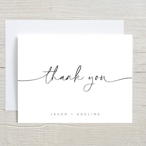 Ensemble de cartes de remerciement, noir et blanc, cartes de correspondance personnalisées, remerciements pour la douche nuptiale, cartes de remerciement pour couples