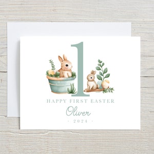 Première carte de Pâques pour petit garçon, mignon lapin de Pâques, carte de Joyeuses Pâques pour enfants, carte de Pâques 2025, première carte de bébé, pour fils neveu petit-fils