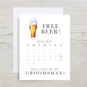 Carte de bière gratuite, Si vous serez mon garçon d'honneur, carte de proposition du meilleur homme, carte de garçons d'honneur drôle, carte de calendrier, réservez la date