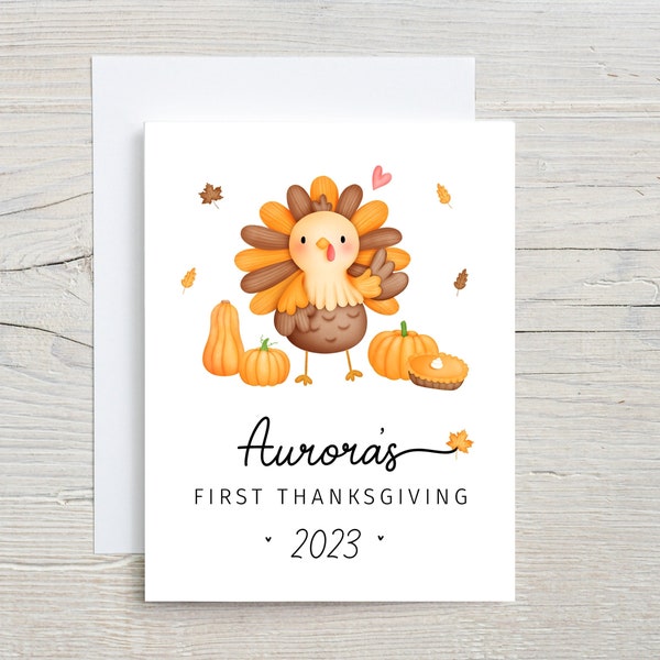 Babys First Thanksgiving card, Personalized Thanksgiving Card for Son or Daughter, Card for Niece or nephew, Turkey Card, First Holiday card