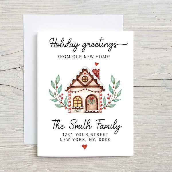 Holiday Greetings, We have moved, Personalized moving card, We've moved card SET, Gingerbread house, moving announcement, Christmas Theme