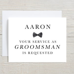 Carte de proposition de garçon d'honneur, carte drôle de service demandé, serez-vous mon garçon d'honneur, carte de mariage avec nom personnalisé, carte de noeud papillon