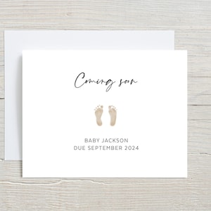 Carte à venir, Faire-part de grossesse, Promu grand-parents, Carte pour nouveau bébé, Empreintes de pas de bébé, carte de voeux minimaliste
