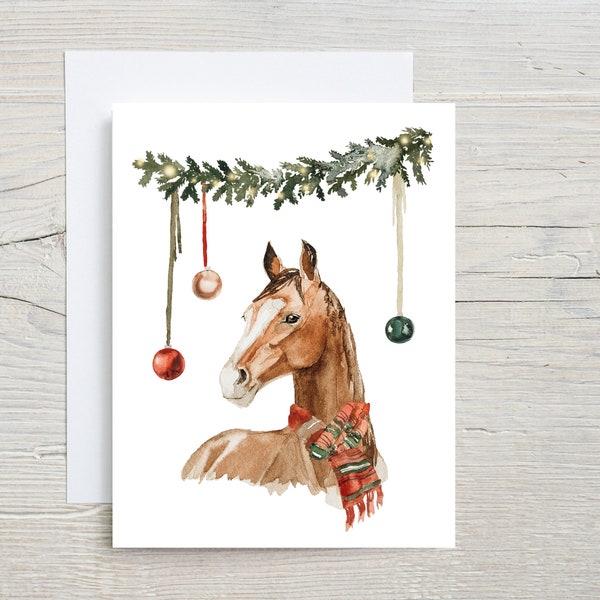 Horse Card Set, Cute Christmas Horse, Merry Christmas, Season's greetings, Happy Holidays, Blank Inside, Handmade Greeting Card