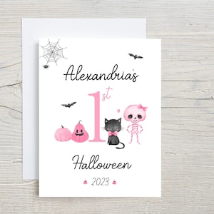 Carte d’Halloween Babys Girls First, Carte d’Halloween personnalisée pour fille, Carte pour nièce, Halloween rose mignon pour bébé, Première carte de vacances