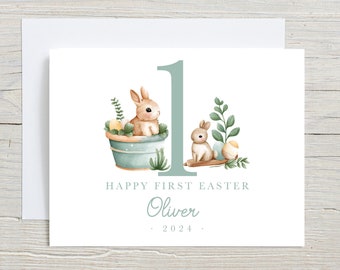 First Easter Card for baby Boy, Cute Easter Bunny, Happy Easter Card for Kids, 2024 Easter card, babys First Card, For Son Nephew Grandson