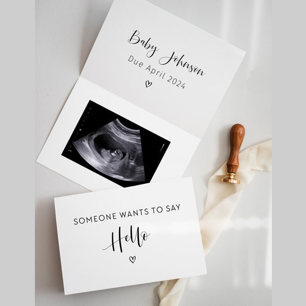 Someone wants to say hello, Pregnancy announcement, Ultrasound photo Card, Sonogram picture, we're expecting, Baby is on the way