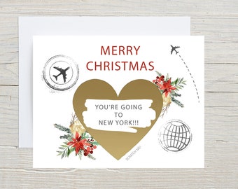 Christmas Gifts Scratch Off card, Personalized Card, Surprise message inside, We're Going on a Trip, Pack Your bags, Surprise Travel Card