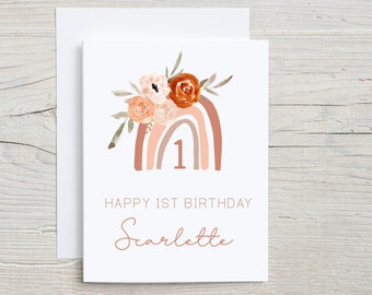 Personalized Rainbow First Birthday Card, 1st Birthday Celebration