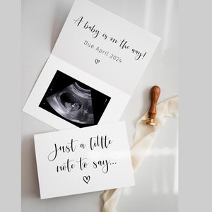 Un petit mot pour vous dire, faire-part de grossesse, carte photo échographique, image échographique, nous attendons, bébé va bientôt arriver, grands-parents