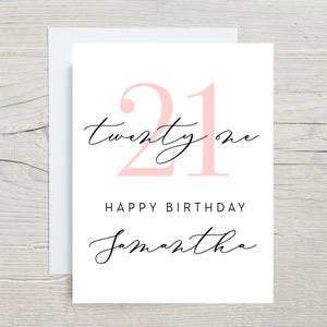 Carte de 21e anniversaire, carte de 21e anniversaire, carte d'anniversaire d'un ami, carte de 21e anniversaire personnalisée, rose 21e anniversaire, personnalisée avec nom