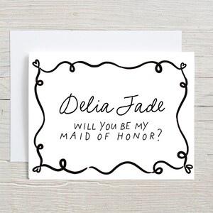 Jolie carte de proposition soit ma demoiselle d'honneur, serez-vous ma demoiselle d'honneur, dame d'honneur, carte imprimée, noeuds coeurs originaux, cartes de fête de mariage