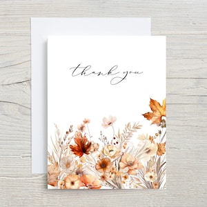 Cartes de remerciement florales d’automne, pour douche nuptiale, baby shower, ensemble de cartes de notes avec enveloppes, fleurs d’automne