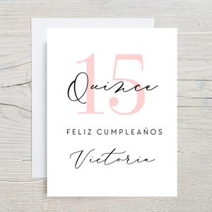 Feliz Quince, 15th Birthday Card, Happy Sweet 15 birthday card, Personalized with Name, Quinceanera Birthday, Cumpleanos carta quince