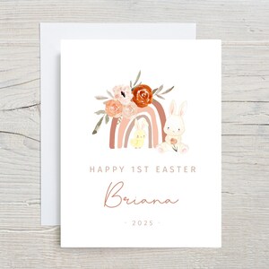 Première carte de Pâques de bébé, mignon lapin de Pâques et poussin, carte de Pâques pour les enfants, Pâques 2025, 1ère Pâques, pour petit-fils petite-fille, floral