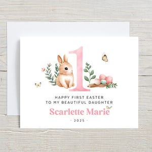 Première carte de Pâques pour fille, carte de Joyeuses Pâques pour enfant, 1ère Pâques de bébé, pour nièce et petite-fille, lapin de Pâques, carte de Pâques 2025