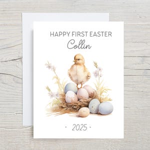 Première carte de Pâques pour bébé, joli poussin de Pâques, carte de Joyeuses Pâques pour les enfants, carte de Pâques 2025, 1ère carte de bébé, pour petit-fils et petite-fille