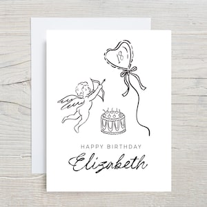 Carte d'anniversaire personnalisée, carte d'anniversaire personnalisée, jolie carte personnalisée, carte avec nom, jolie coquette de noeud pour elle, noir et blanc, 18e et 21e