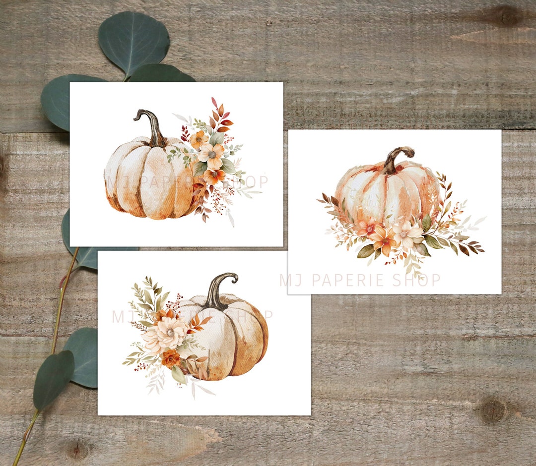 Autumn Greeting Card Set, Fall Pumpkin Cards, Halloween Notecards ...