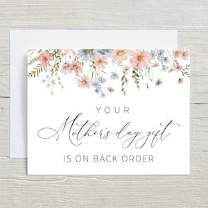 Votre cadeau pour la fête des mères est en rupture de stock, faire-part de grossesse, carte florale de fête des mères, annonce de naissance, avoir un bébé, cadeau en rupture de stock
