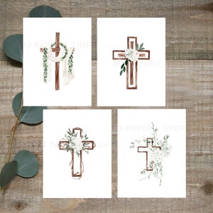 Carte religieuse de Pâques, Joyeuses Pâques, Jeu de cartes de Pâques, Carte chrétienne, Cartes de Pâques minimalistes, Cartes de croix florales aquarelles, Carte de correspondance croisée