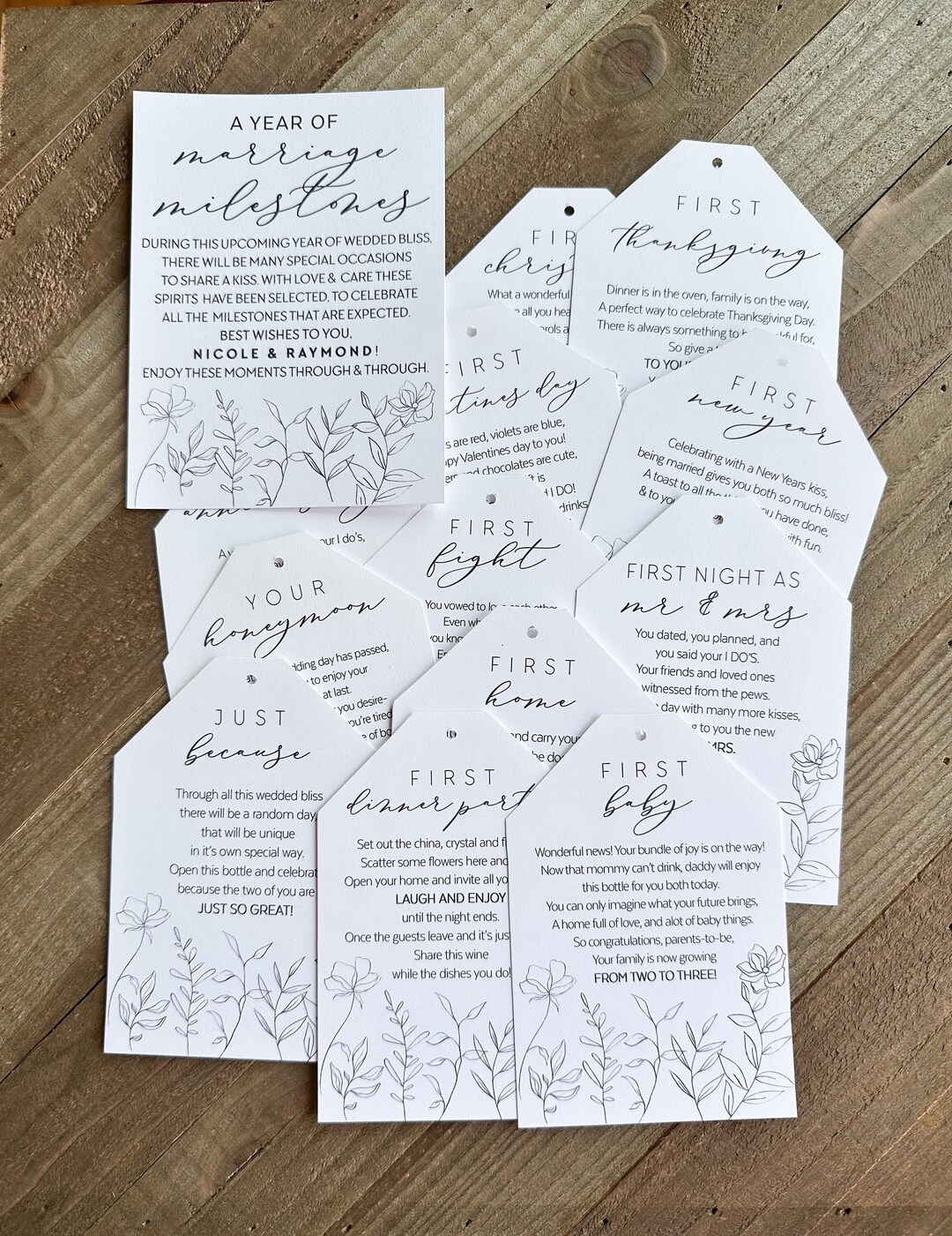 Printed Marriage Milestones, A Year of Firsts for Bride and Groom, Wine ...