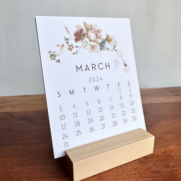 2024 wildflower calendar, small desk Calendar, easel or wood stand, Mini desk calendar , Monthly calendar 2024, watercolor Garden botanical