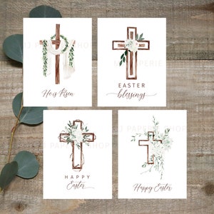 Carte religieuse de Pâques, Joyeuses Pâques, Carte de voeux de printemps, Jeu de cartes de Pâques, Carte chrétienne, Cartes florales en croix, Il est ressuscité, Bénédictions de Pâques