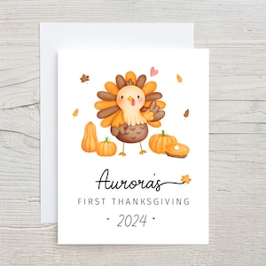 Première carte de Thanksgiving de bébé, carte de Thanksgiving personnalisée pour fils ou fille, carte pour nièce ou neveu, carte de dinde, première carte de vacances