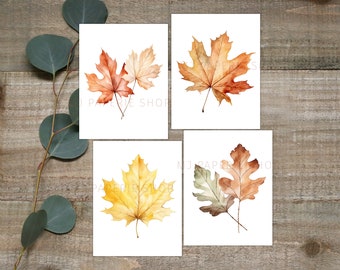 Watercolor Fall Leaves Greeting Cards: Autumn Thanksgiving Notecards