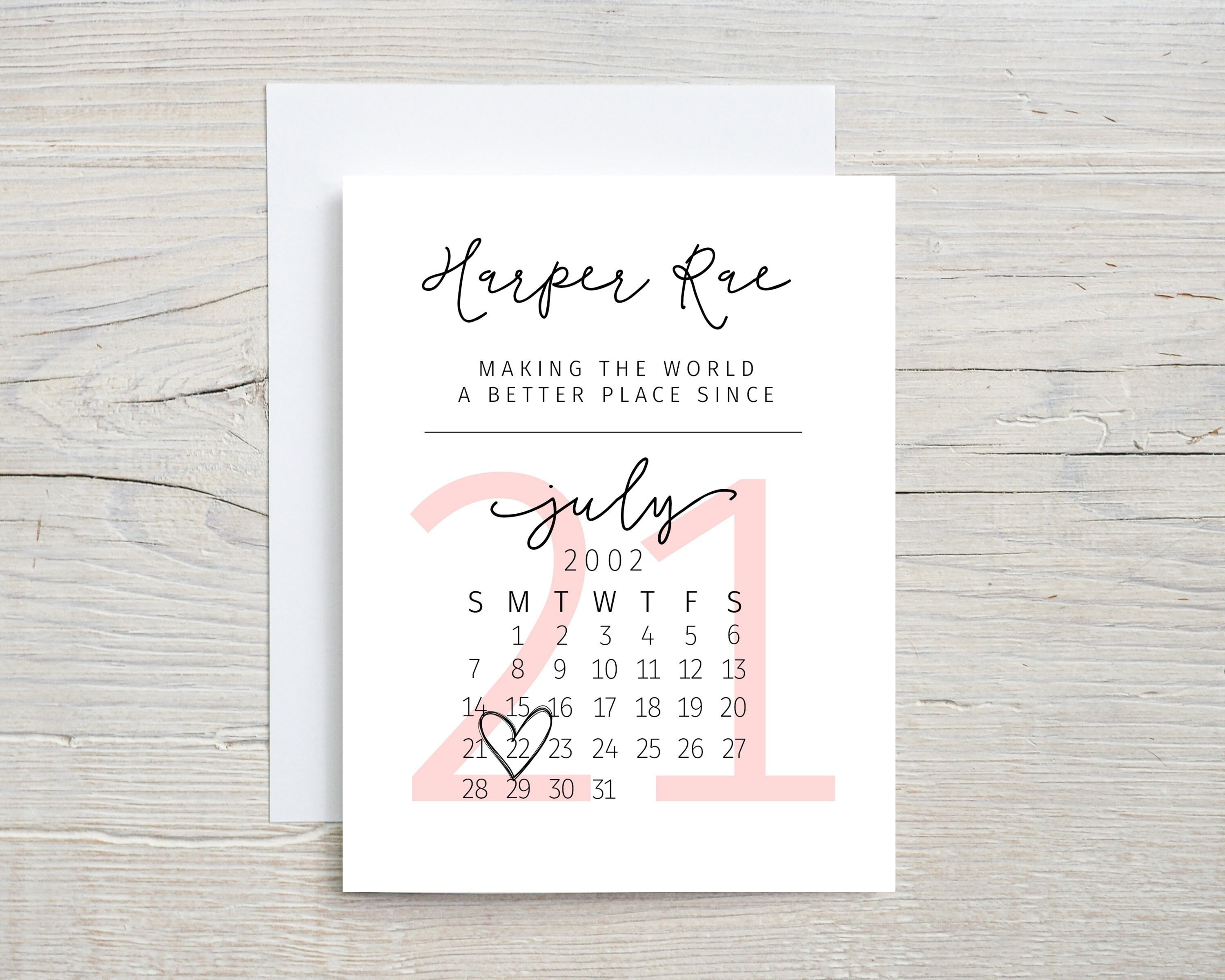 21st Birthday Card, Making the World a Better Place, Since 2002, 2002  Birthday Date, Custom Birthday Card, for Daughter Girlfriend, Calendar -  Etsy