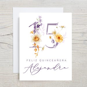 Feliz Quinceanera, 15th Birthday Card, Happy Sweet 15 birthday card, Personalized with Name, Quinceanera Birthday, Cumpleanos carta quince