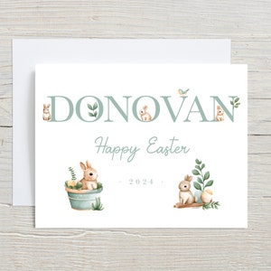 Première carte de Pâques personnalisée pour garçon, oeufs de lapin de Pâques mignons, petit-fils 1ère Pâques, carte de Pâques 2025, filleul et fils neveu