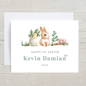 Première carte de Pâques personnalisée, joyeuses Pâques, joli lapin de Pâques, carte pour enfants, carte de Pâques 2025, pour fille et petite-fille, bébé garçon