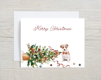 Jack Russell Christmas Cards: Dog with Tree, Holiday Greeting Cards (Set of 10)