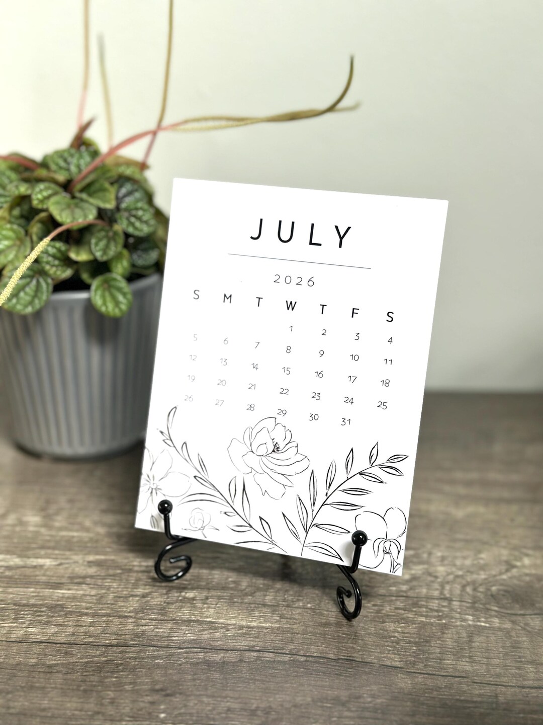 2026 Line Art Floral Desk Calendar: Mini Easel Office Decor - Etsy