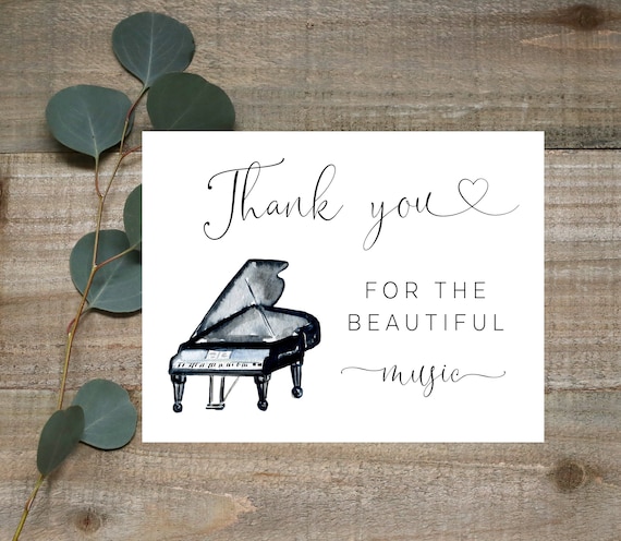 Thank you for the beautiful music, Pianist thank you card, card for musician, Thank you wedding vendor card, Wedding pianist thank you card
