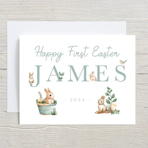 Première carte de Pâques, pour bébé, carte de Pâques pour garçons, joli lapin de Pâques, carte de Joyeuses Pâques pour les enfants, carte Joyeuses 1ères Pâques, Pâques 2025