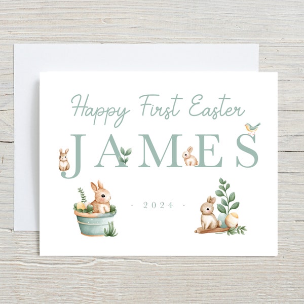 First Easter Card, For baby boy, Boys Easter Card, Cute Easter Bunny, Happy Easter Card for Kids, Happy 1st Easter Card, 2024 Easter