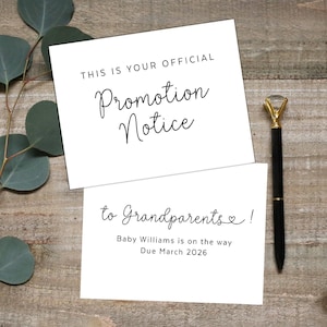 Avis de promotion pour les grands-parents, Promotion officielle pour grand-mère, grand-père, annonce de grossesse, nous sommes enceintes, bébé bientôt disponible