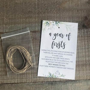 Printed Marriage Milestone Tags, Watercolor Wine Tags, First Year milestones, wine poem,Wine basket tags,Milestone wine tag,A year of firsts image 3
