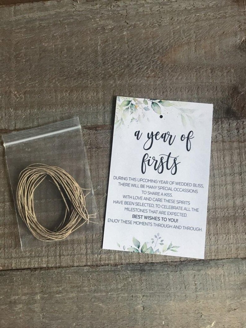 Printed Marriage Milestone Tags, Watercolor Wine Tags, First Year milestones, wine poem,Wine basket tags,Milestone wine tag,A year of firsts image 3